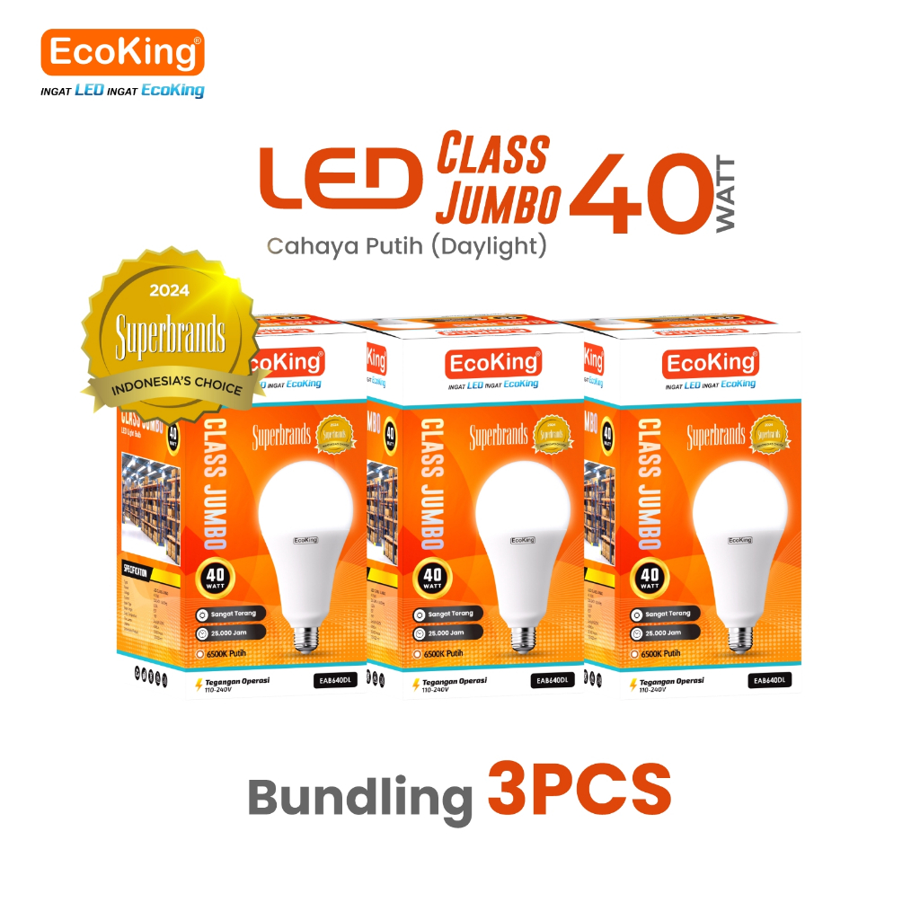 Jual EcoKing Lampu Bohlam Rumah Light Bulb LED Class JUMBO 40W 3 PCS ...