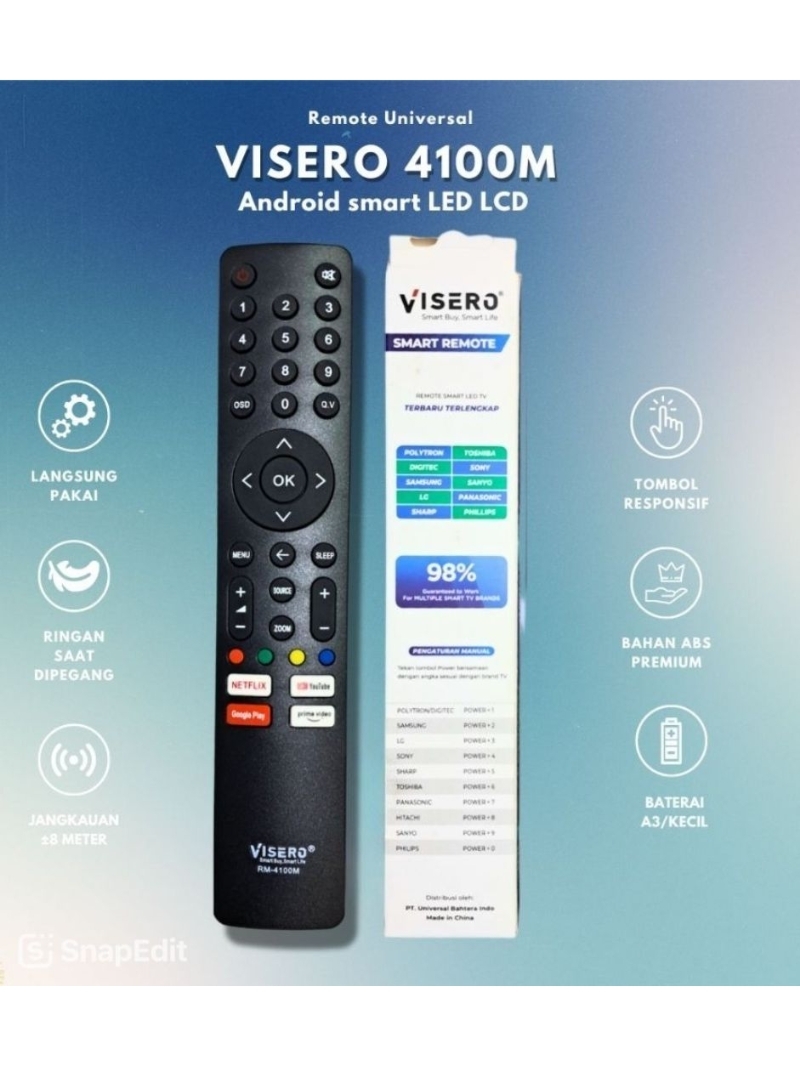 Jual VISERO RM-4100M REMOTE TV MULTI LED/ LCD SMART YOUTUBE NETFLIX ...