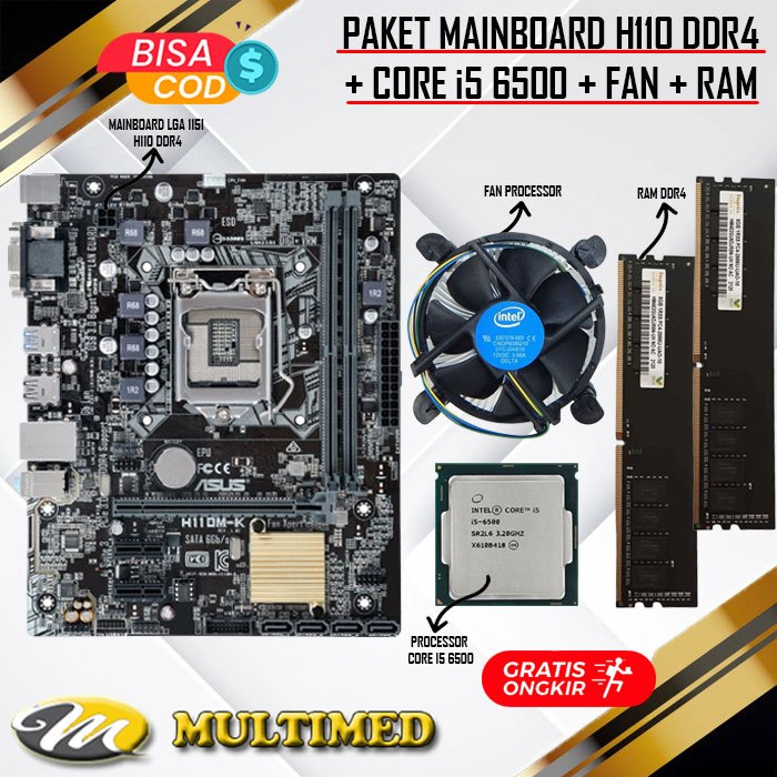 Jual Paket Motherboard Socket LGA 1151 H110 DDR4 + Core i5 6500 + FAN ...