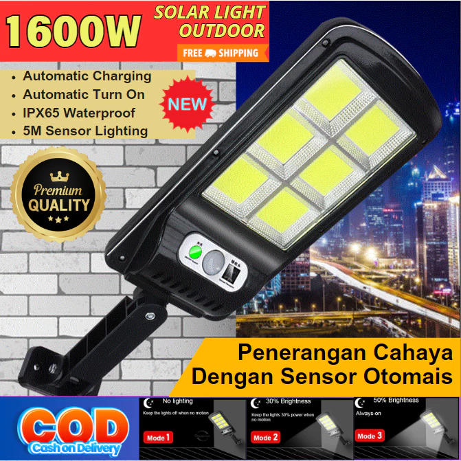 W_anbolt 1600w lampu tenaga surya outdoor otomatis dengan 3 mode pencahayaan /