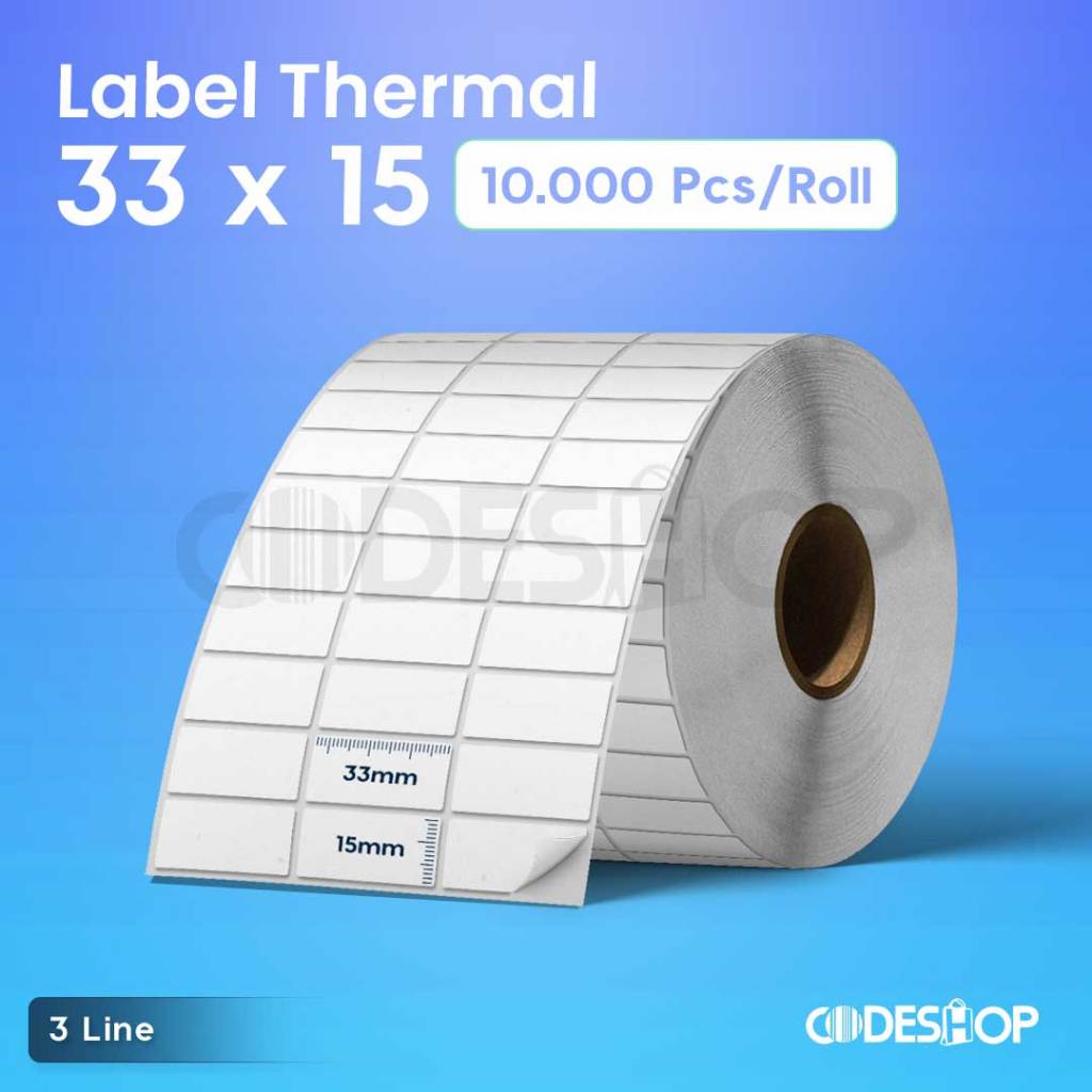 Jual LABEL STICKER THERMAL 33X15 / 33 X 15 MM 3 LINE ISI 10.000 PCS 3 ...