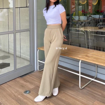 Artary Cozie Pants Rib Knit Pants Highwaist Cullote Celana Kulot Wanita