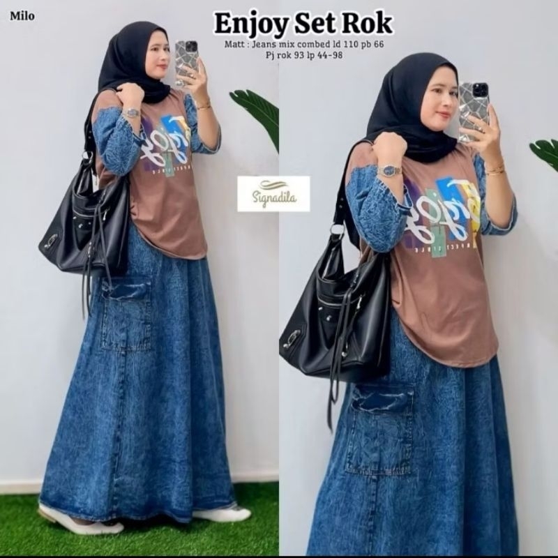 Jual ENJOY SET ROK JEANS MIX KAOS CO.BAD Shopee Indonesia