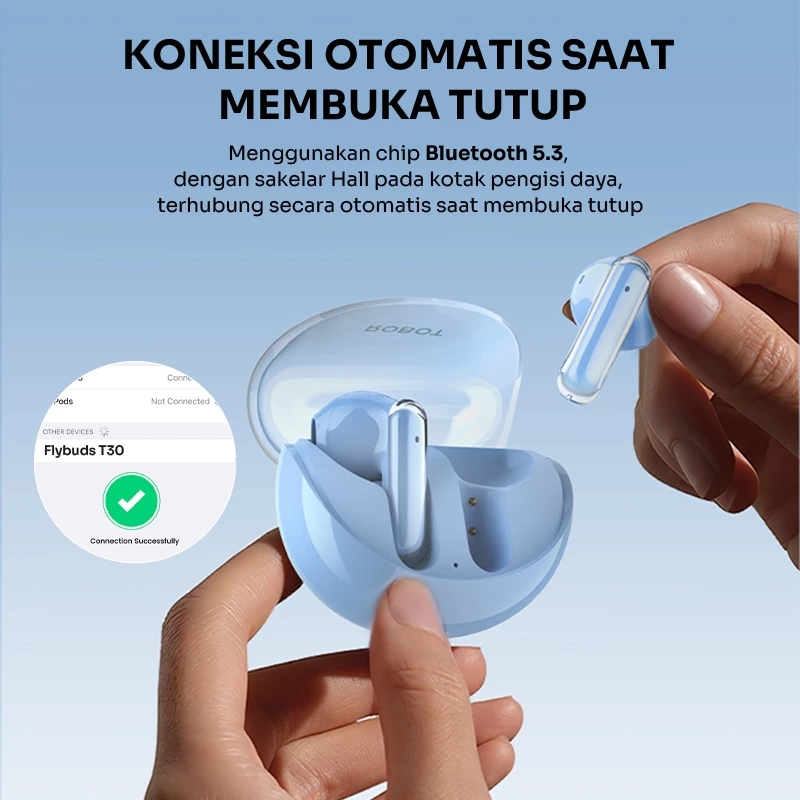 ROBOT TWS True Wireless Earphone Bluetooth 5.3 TWS Case Transparan Flybuds T30 Original - Garansi 1 Tahun