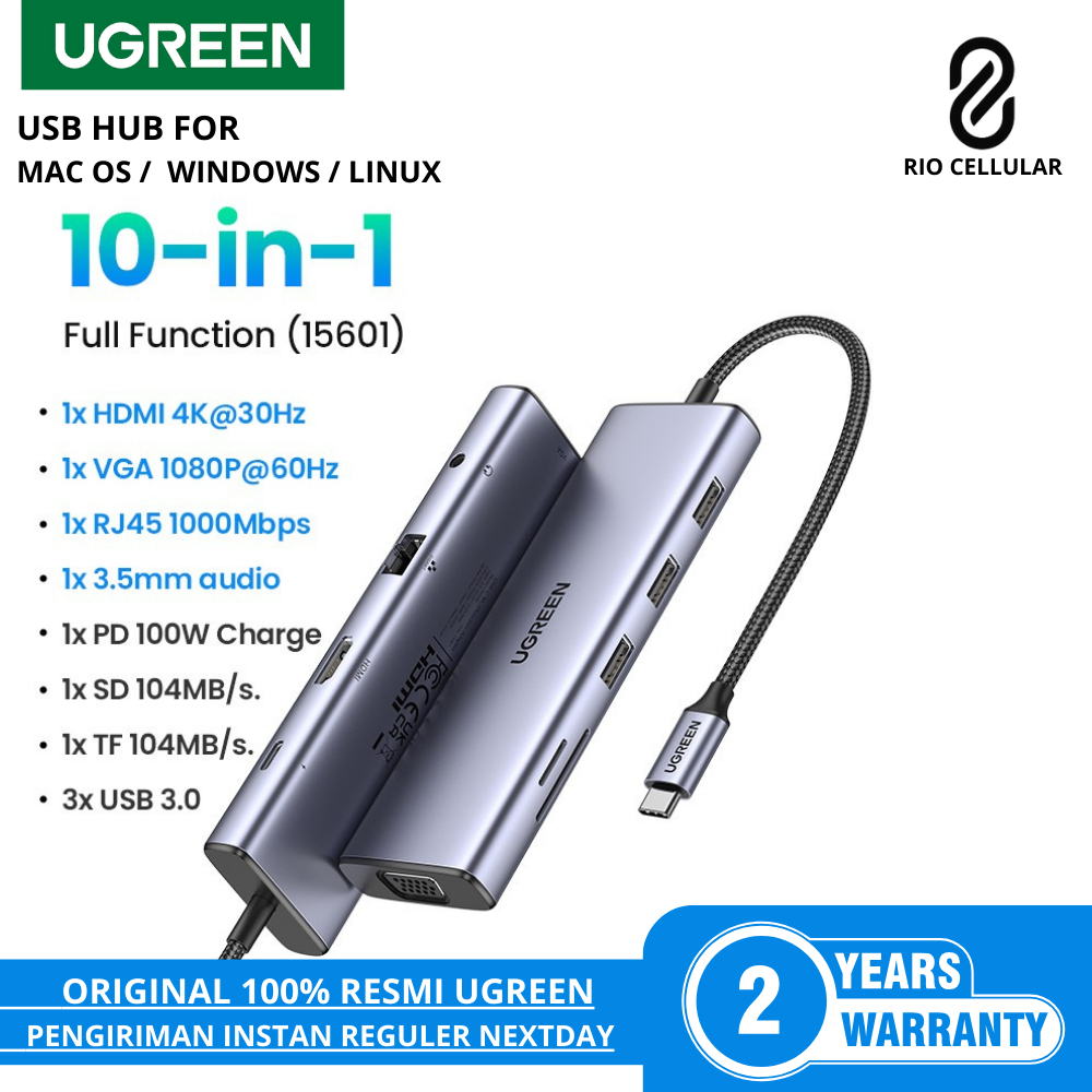 Jual UGREEN USB Hub Type C Rj45 10 in 1 HDMI ,VGA ,SD Card UGREEN 80133 ...
