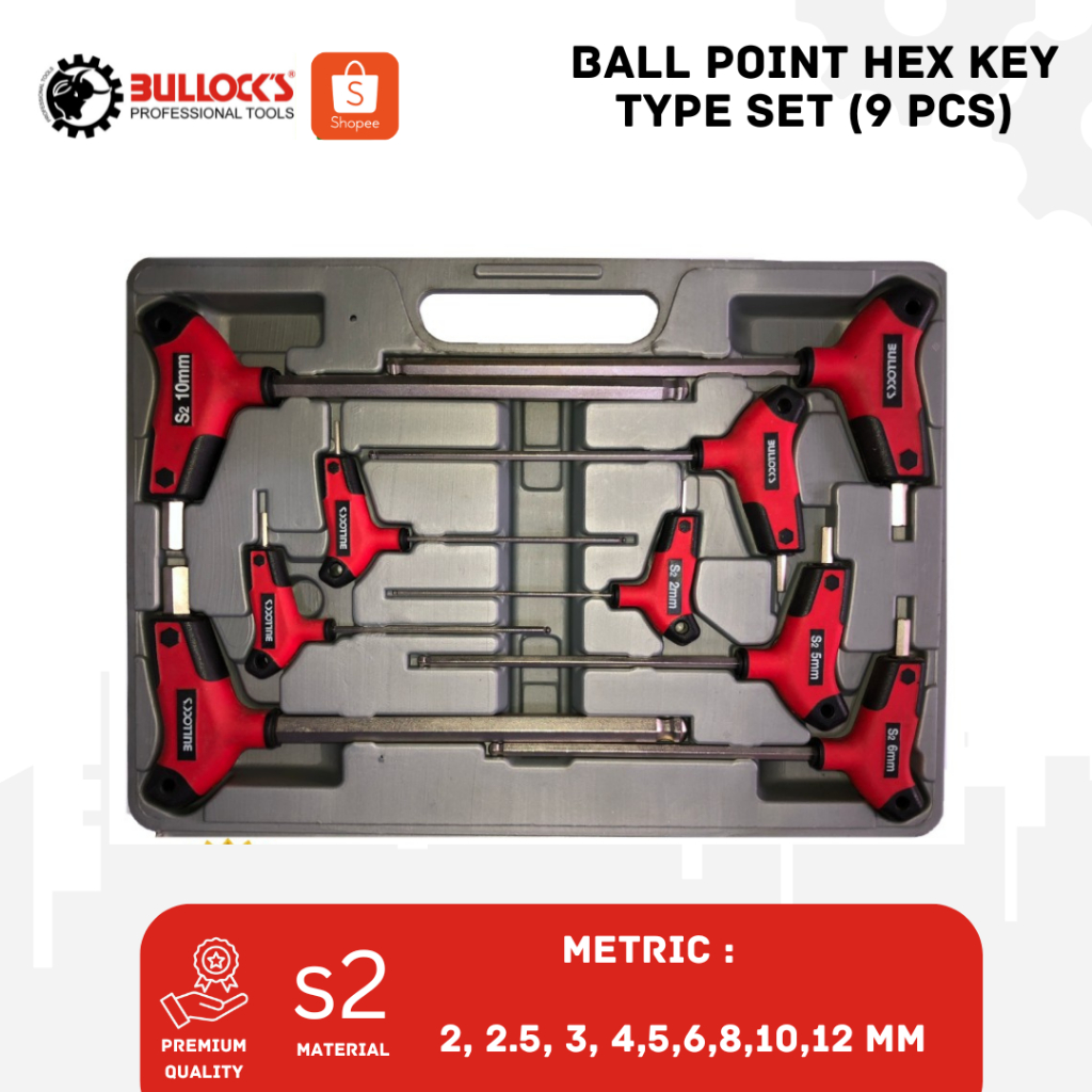 Jual Bullocks Kunci L Set Model T Ball Point Hex Key Set Pcs ...