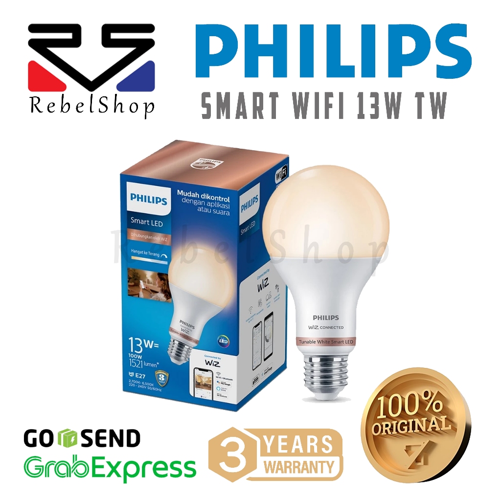 Jual Philips Smart WiFi Bohlam Lampu LED Bulb 13W Tunable White Wiz