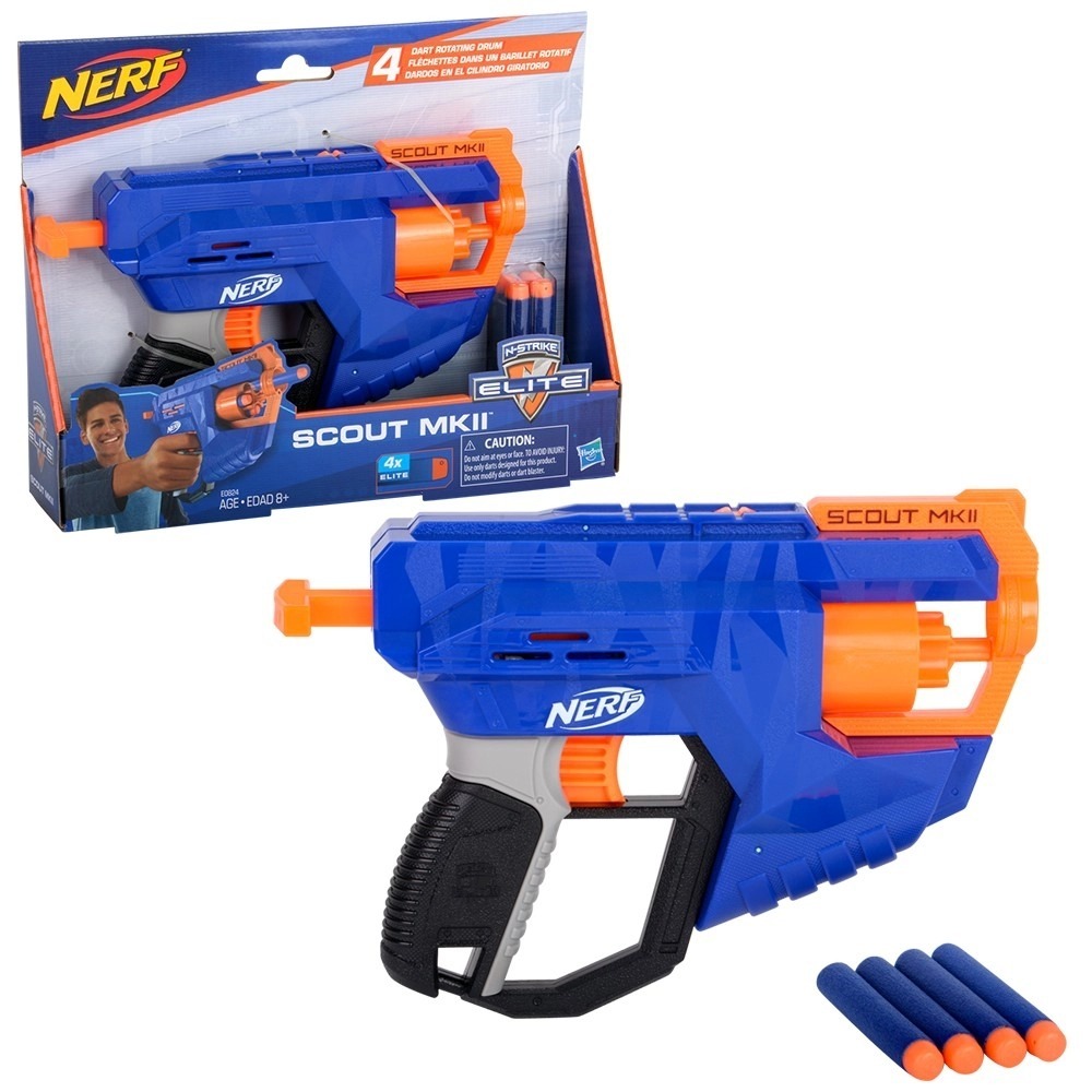 Nerf Elite Scout MKII - Blaster Avec 4 Fléchettes, Portée 27m, Sans Pile - Jeu Extérieur