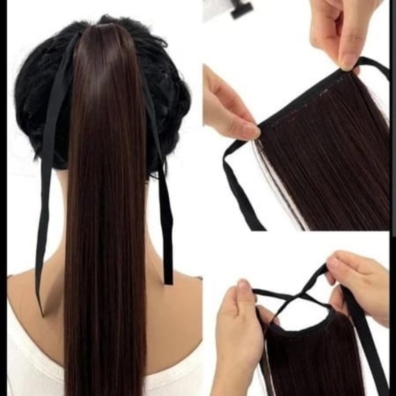 Jual {MY} Rambut Palsu Ikat Tali Panjang 45cm Model Lurus / Rambut ...