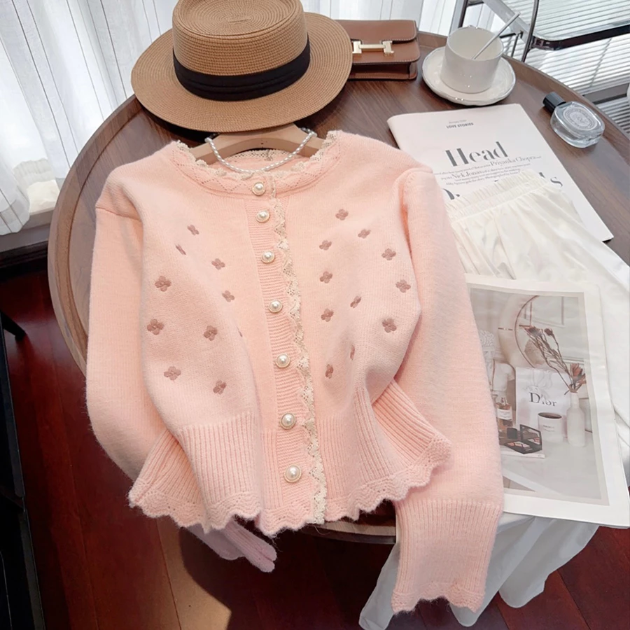  Cardigan Rajut Knit Motif Bunga