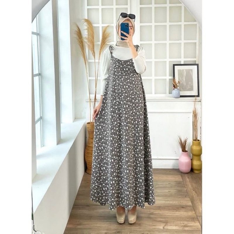 Jual YUBI OVERALL DRESS / OVERALL DRESS MOTIF BUNGA BUNGA / SLOOPY JEJU