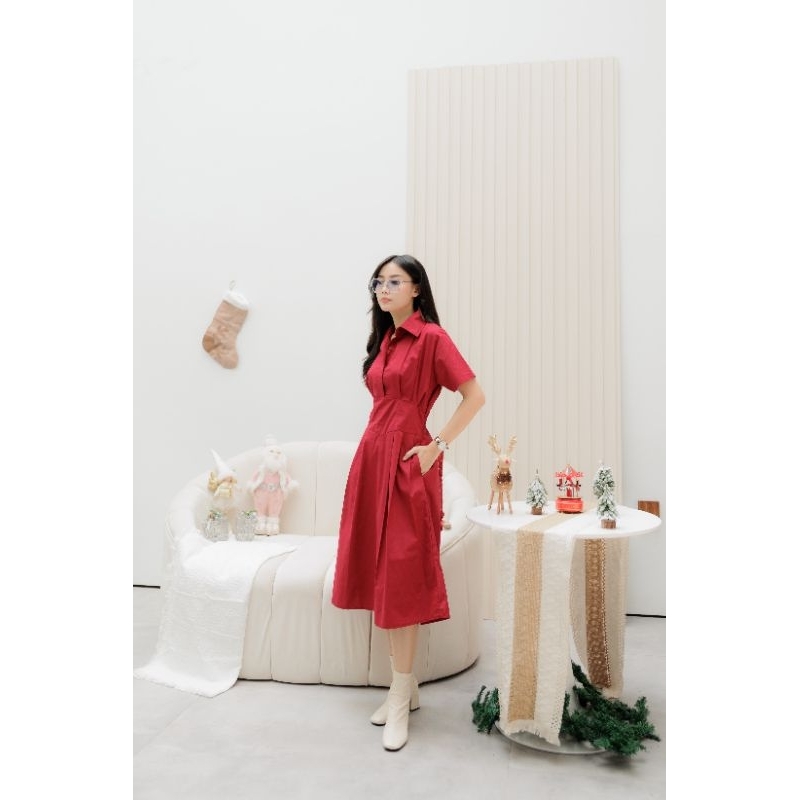 Jual Cecil Dress Wanita Dress Natal Dress Wanita Kekinian Dress Katun Natal Dress