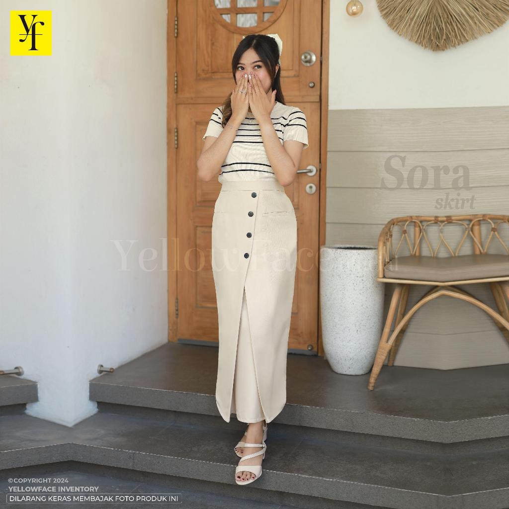 Jual Yellowface Sora Skirt Polos Panjang Korean Style Kancing Miring