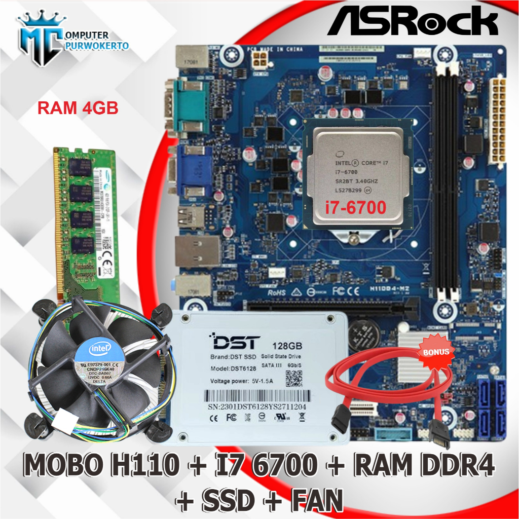 Jual Motherboard Mobo Mainboard H110 DDR4 + CORE i7 6700 + RAM + SSD ...