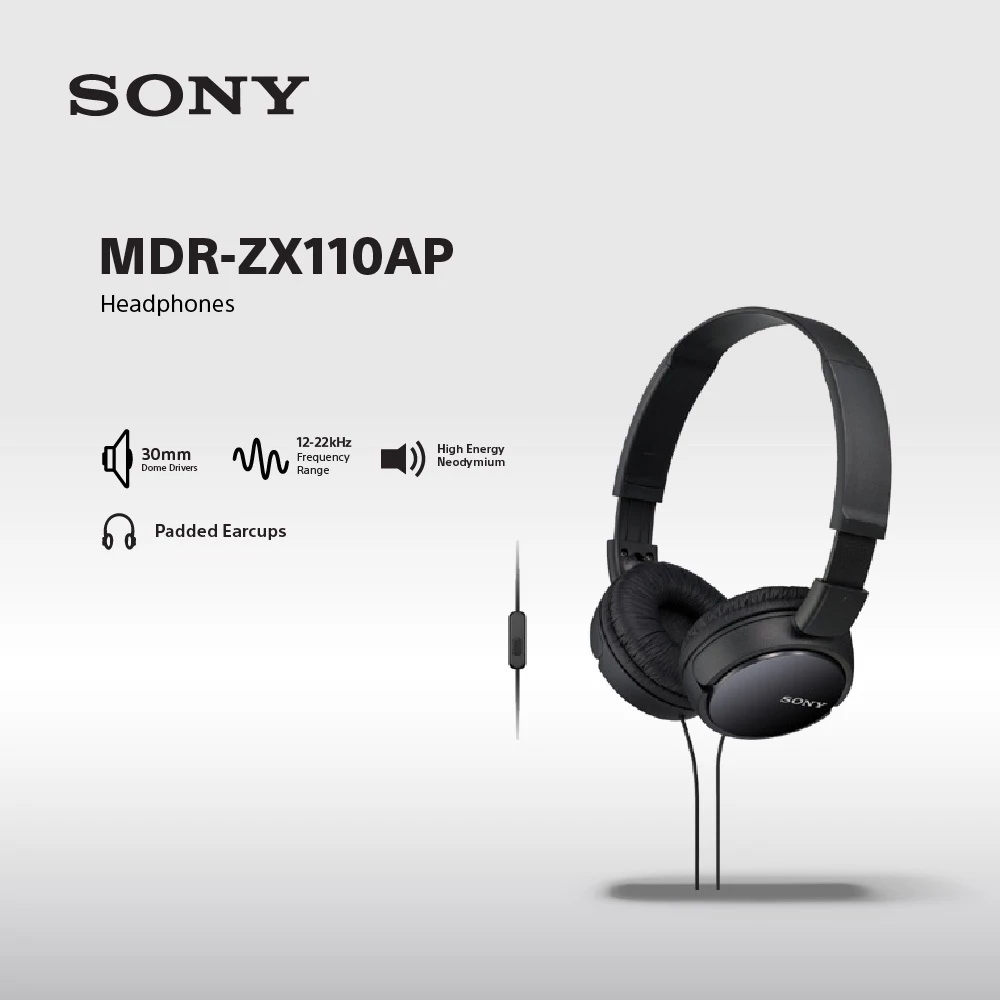 Headphone Sony MDR-ZX110AP Headset Mass Model Overbands With Microphone - Black SONY Earphone Original