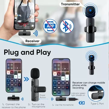 Microphone Wireless Clip On Vlog K9 2 Mic Portable New (Macc)