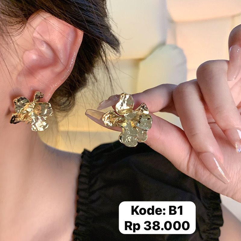 Jual anting bunga logam retro gold simple cantik silver 925 needle ...