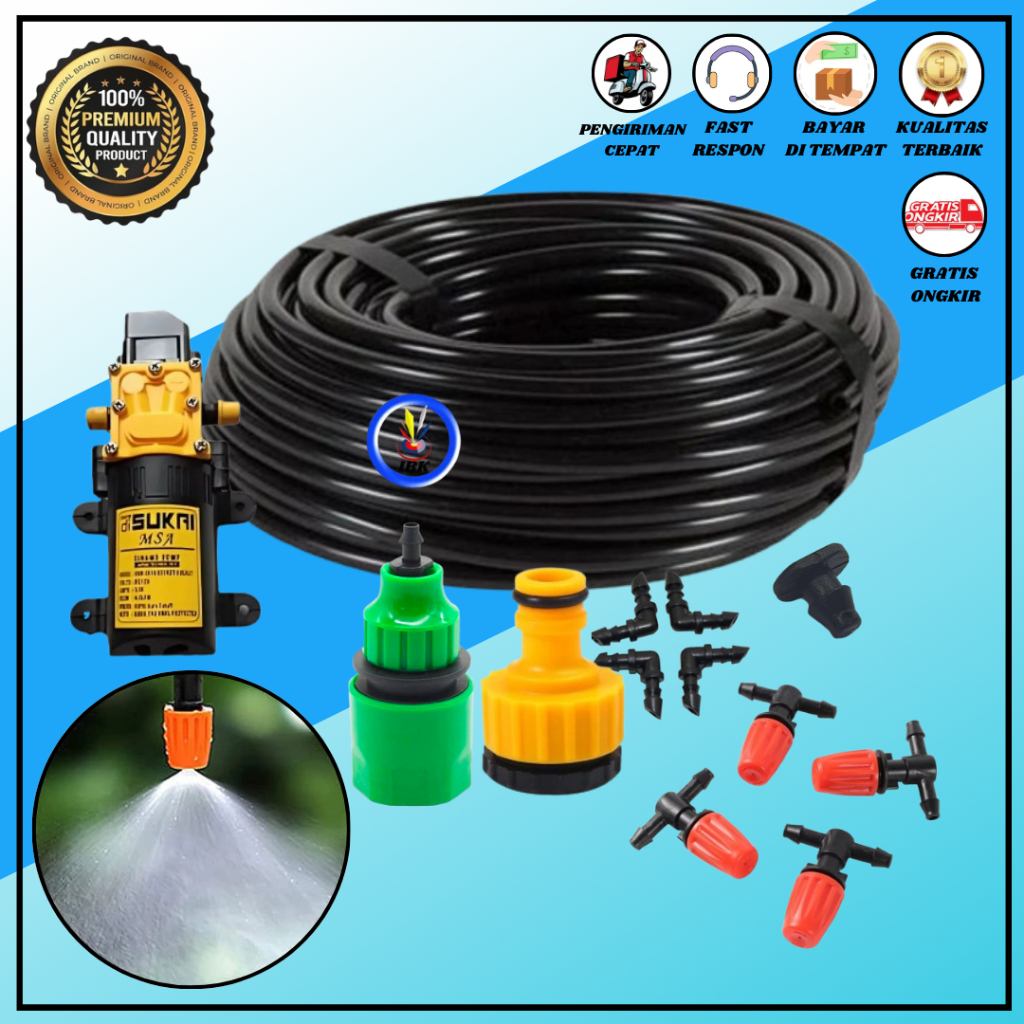 Set Irigasi Taman 5 Set misting Pendingin Kandang Ayam Walet Jamur Paket Misting Sprayer LURUS OREN+POMPA 80 PSI