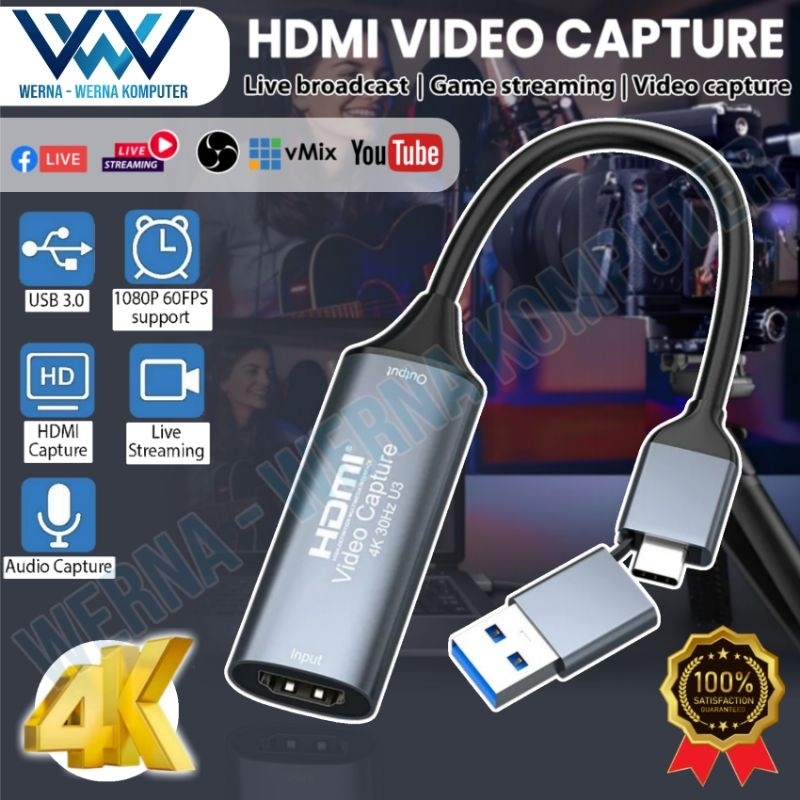 Jual USB 3.0 + TYPE C to HDMI VIDEO CAPTURE LIVE STREAMING DONGLE CABLE ...