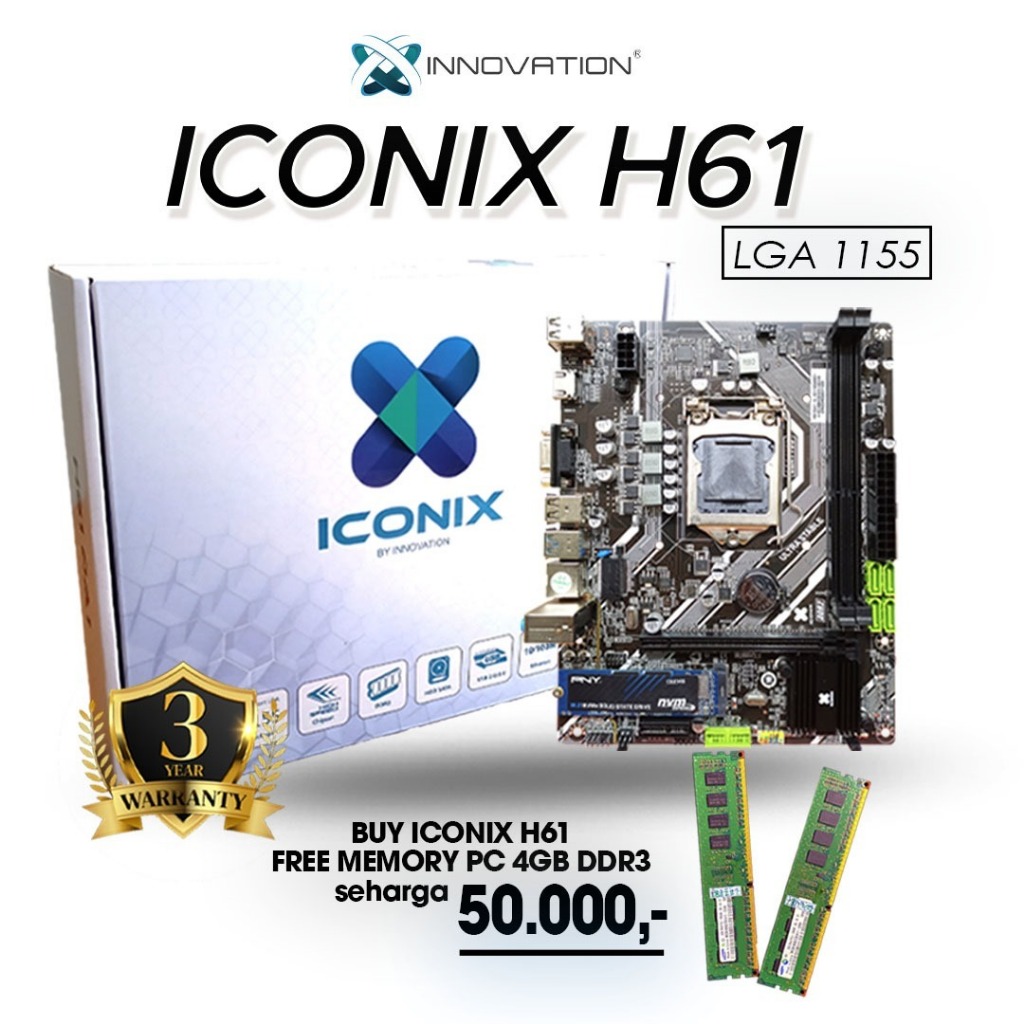Jual Motherboard PC H61 ICONIX H61-IT LGA 1155 DDR3 M2 NVME Mainboard ...