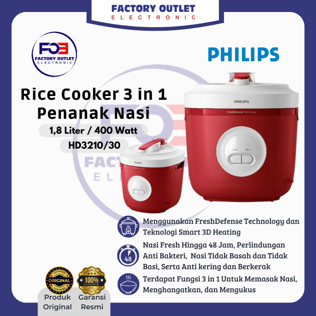 Jual PHILIPS HD3210/30 Rice Cooker 3 in 1 Penanak Nasi 1.8 Liter ...