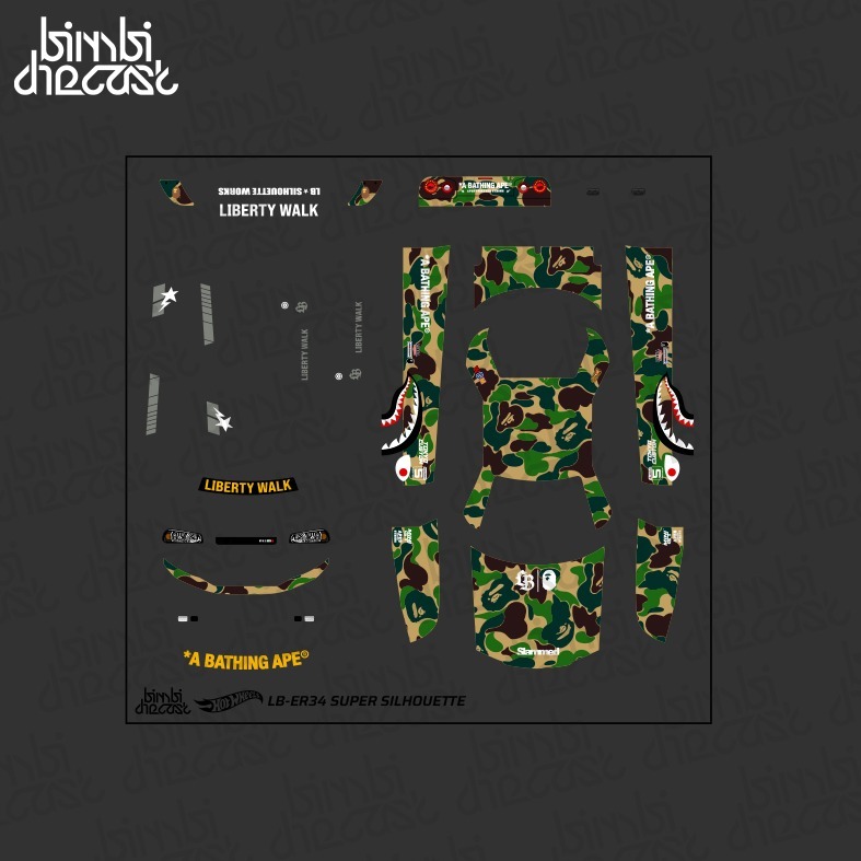 Jual Decal Hotwheels Nissan R34 LBWK X Bape | Shopee Indonesia