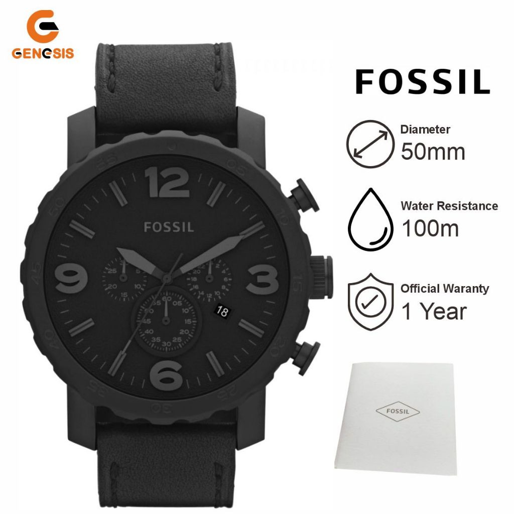 Jual Jam Tangan Pria Fossil Nate JR1354 Chronograph Black Dial Black ...