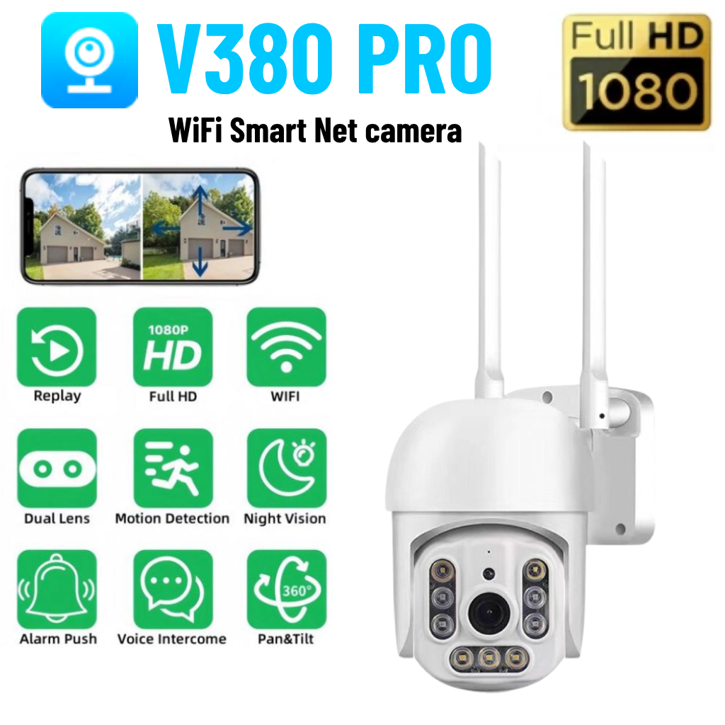 CCTV V380 Pro WiFi IP Kamera Connect Outdoor 1080P HD Wireless Remote  Control Human Tracking