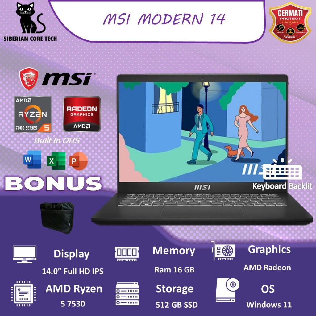 Jual MSI MODERN 14 RYZEN 5 7430U 16GB 512GB W11+OHS 14.0FHD IPS BLIT 2Y ...