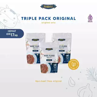 Grandville Abon Sapi Crunchy Halal Triple Pack Original - Aman untuk anak usia MPASI