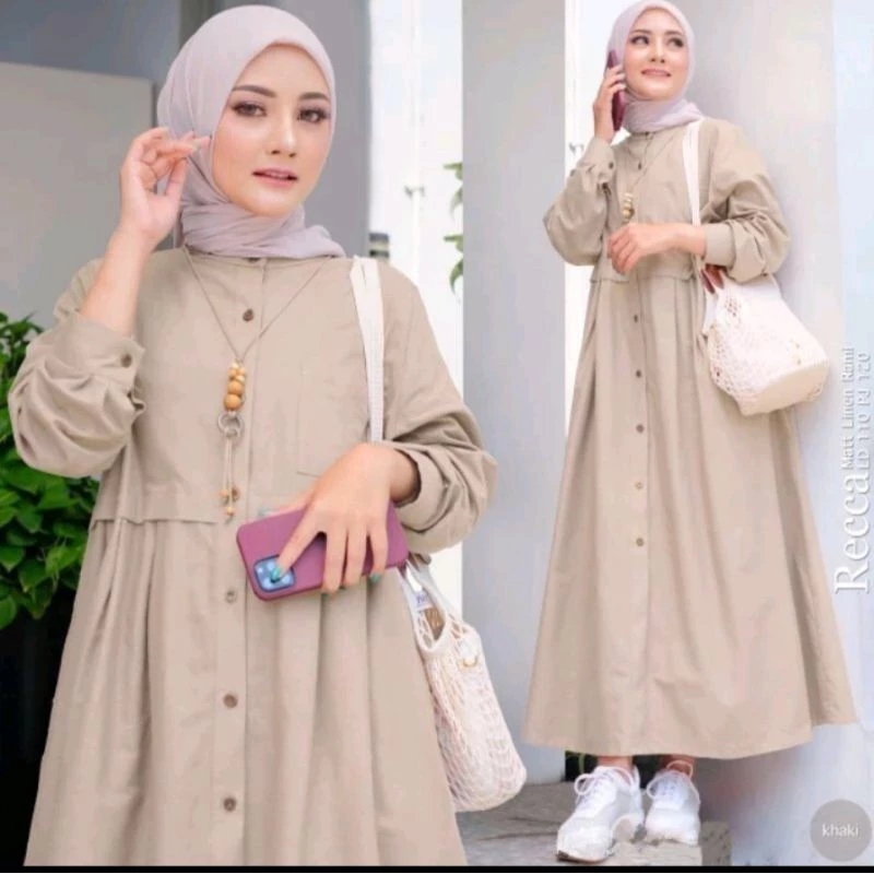 Midi Dress Zasqia gamis linen tampilan depan