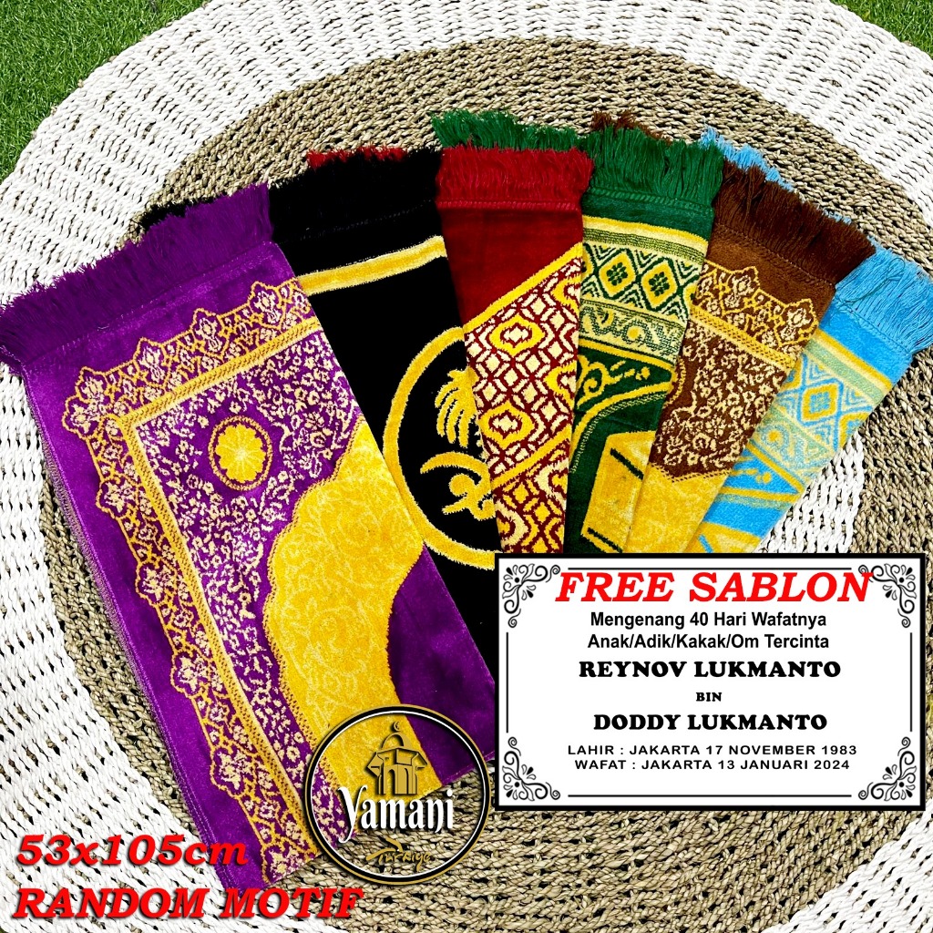PAKET GROSIR 20 PCS + SABLON SAJADAH DEWASA BAHAN BLUDRU MEDIUM UK 53*105 CM