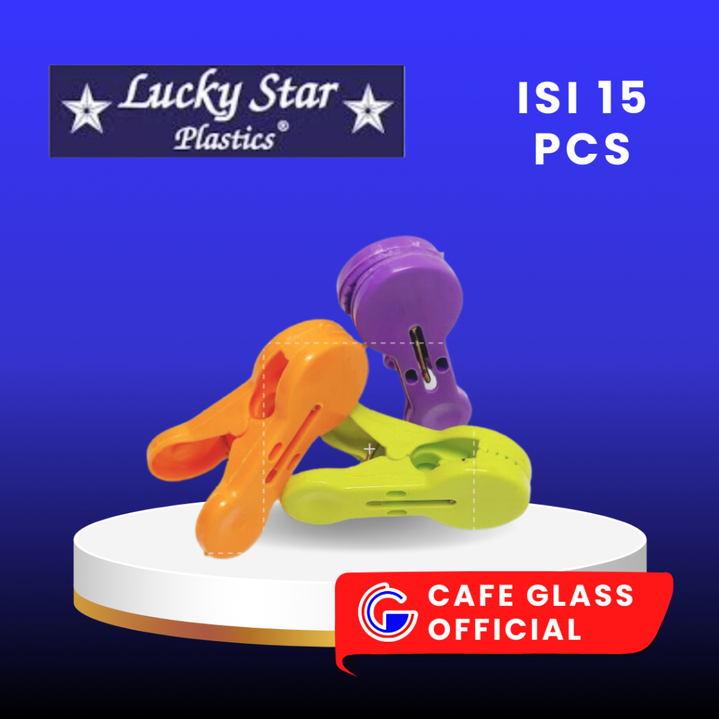 Original Lucky Star Jepitan Baju Isi 15 Pc - Jepitan Baju Jemuran - Jepitan Pakaian Murah