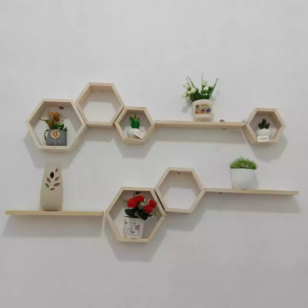 Jual Rak Dinding Hexagonal Hiasan Dinding Aesthetic Rak Hexagonal Kayu ...