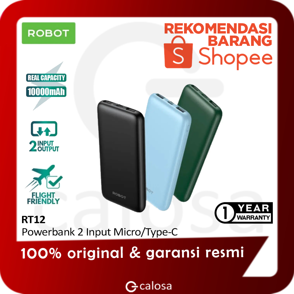 Jual ROBOT Powerbank RT12 10000 mAh Type C Micro USB Slim Dual Input ...