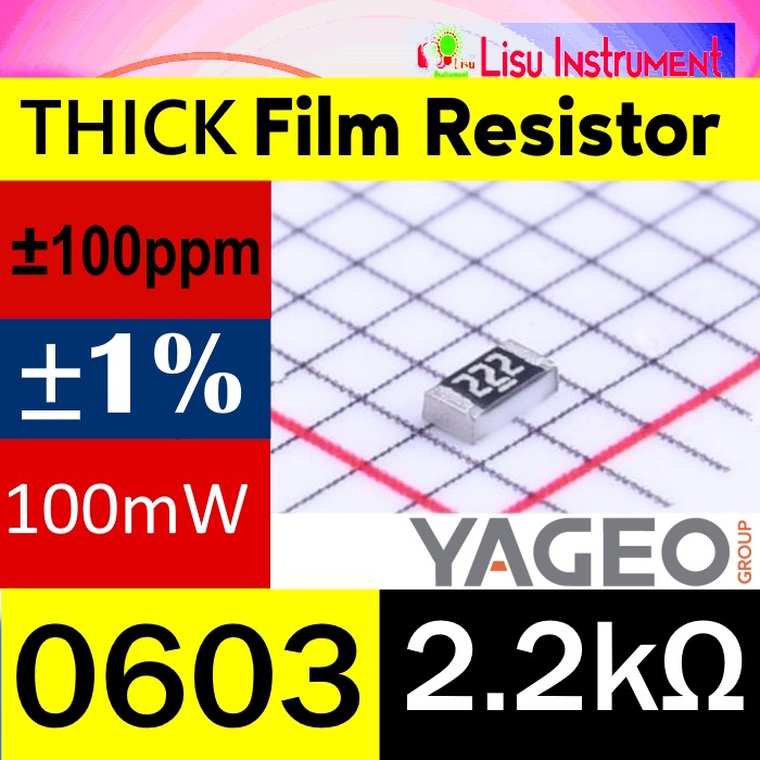 Jual 2.2kΩ 0603 ±1% 100mW 75V ±100ppm/℃ Thick Film Resistors 2.2K 2K2 ...