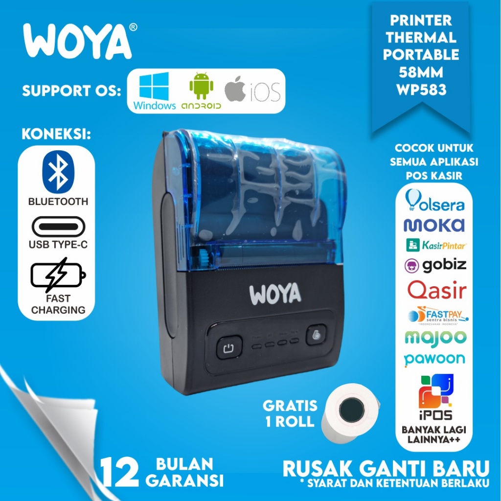 Jual WOYA PRINTER THERMAL BLUETOOTH 58MM RPP02N SUPPORT SEMUA APLIKASI ...