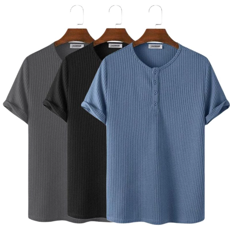 paket hemat 3 pcs kaos henlay polos pria bahan waffle premium lembut | Rp95.050