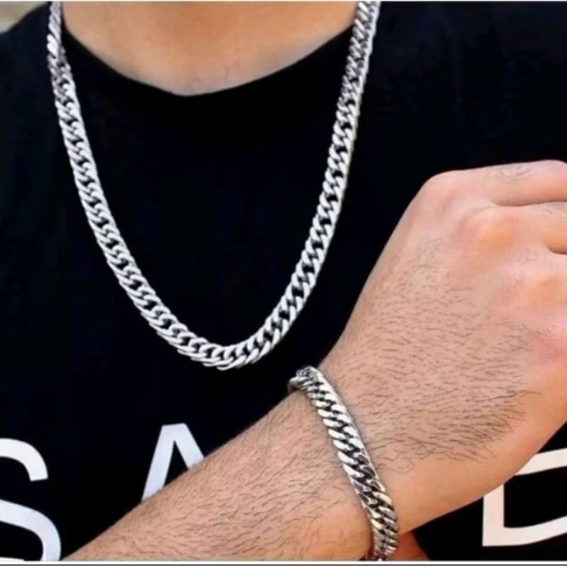 Jual SATU SET KALUNG DAN GELANG TANGAN RANTAI TITANIUM MODEL RANTAI ...