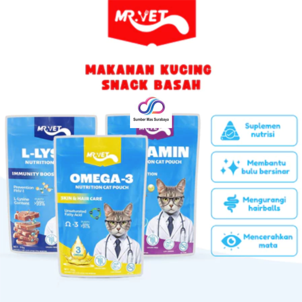 Jual MR. VET POUCH CAT WETFOOD MAKANAN KUCING BASAH VITAMIN PREBIOTIK