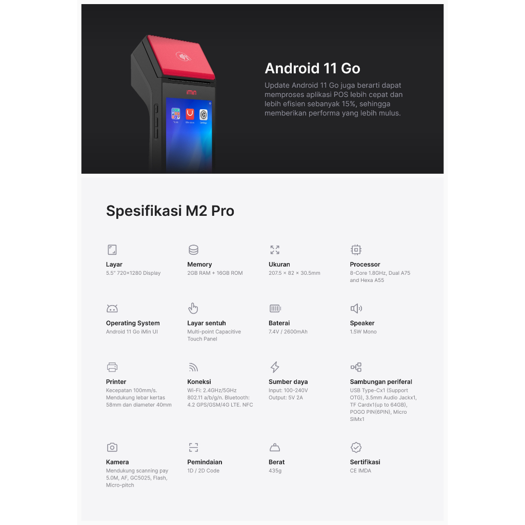 Jual Mobile EDC Android SPBU Pertamina portable iMin M2 Pro 2GB/16GB ...