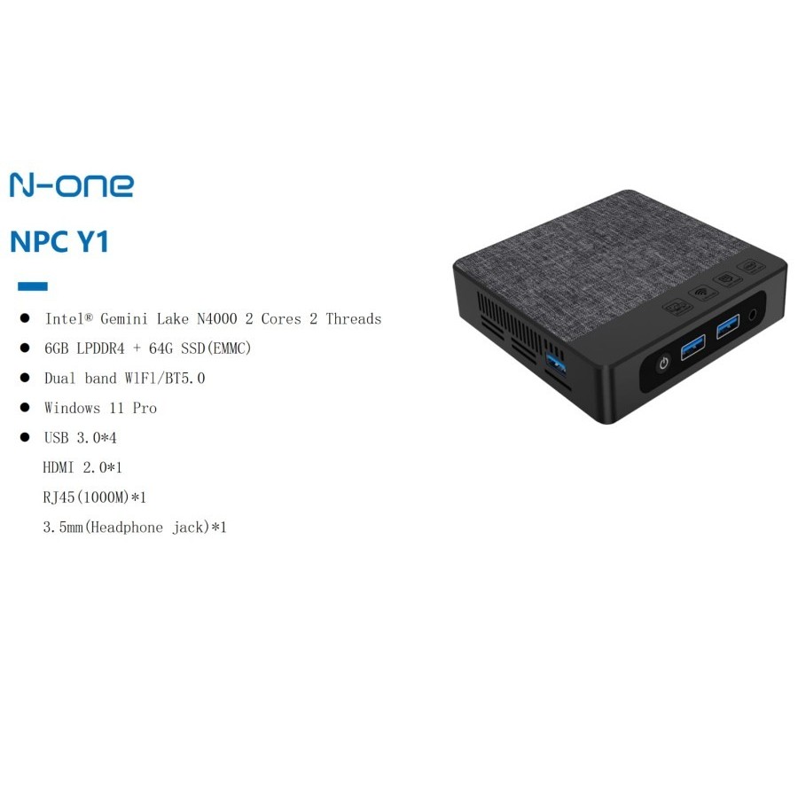 Mini PC N One NPC Y1 Intel Gemini Lake N4000 6/64GB Komputer Mini Pc