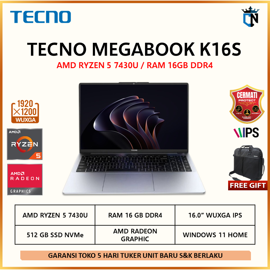 Jual TECNO MEGABOOK K15S RYZEN 5 7430 8GB 512GB W11 15.6 FHD IPS ...