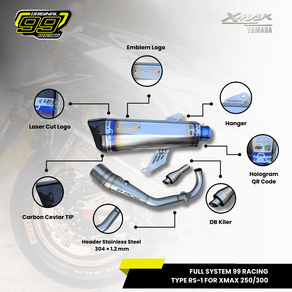 Knalpot Yamaha Xmax 250/300 Fullsystem Original 99 Racing Endcap Karbon  Kevlar Suara Ngebas Adem