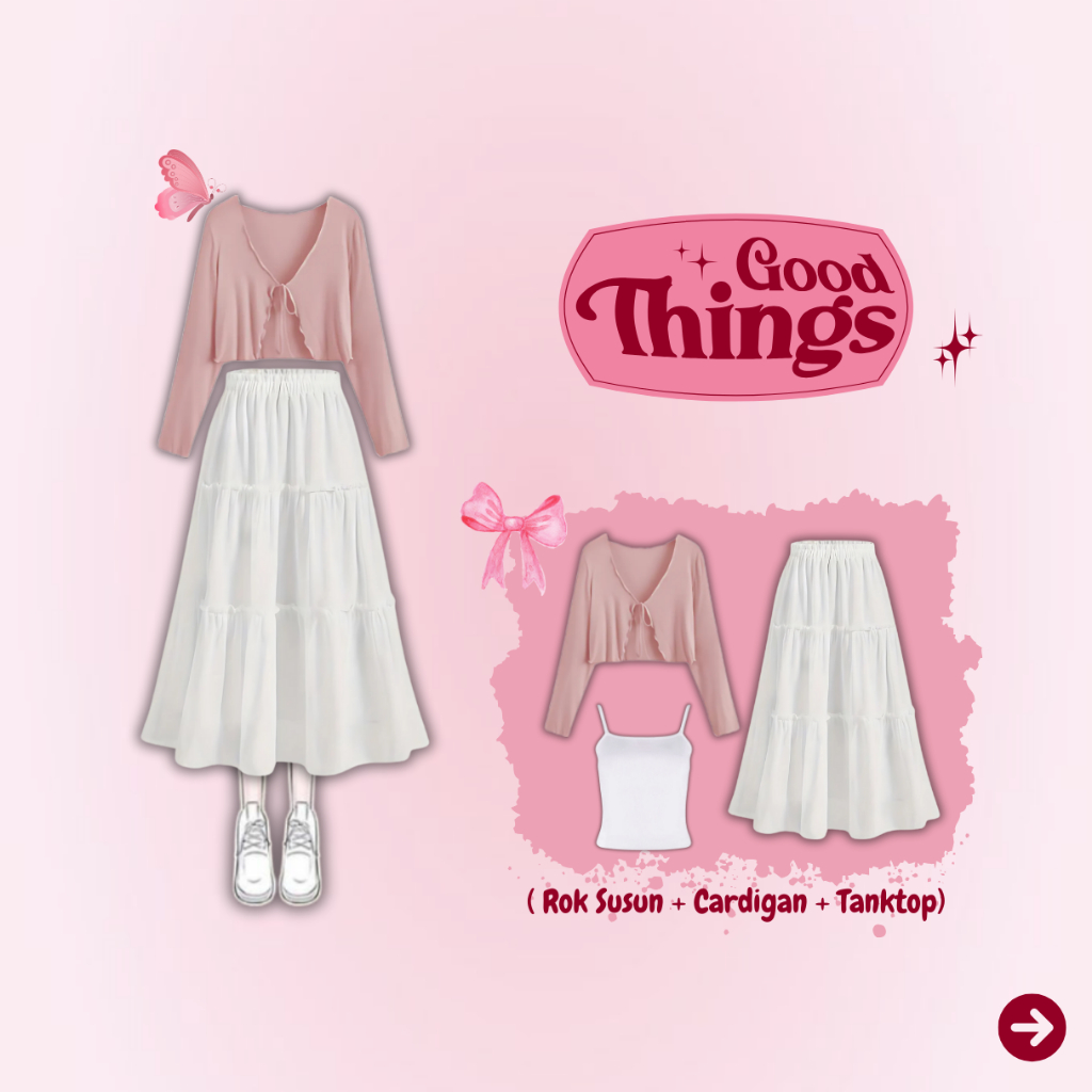 Jual 3in1 One Set Korean Style ( Cardigan Wanita, Rok Susun Basic ...