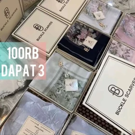 Hijab Segi Empat Motif 3pcs 3box Buckle Scarves Kerudung Kemasan Box Tabung Box Kotak Random