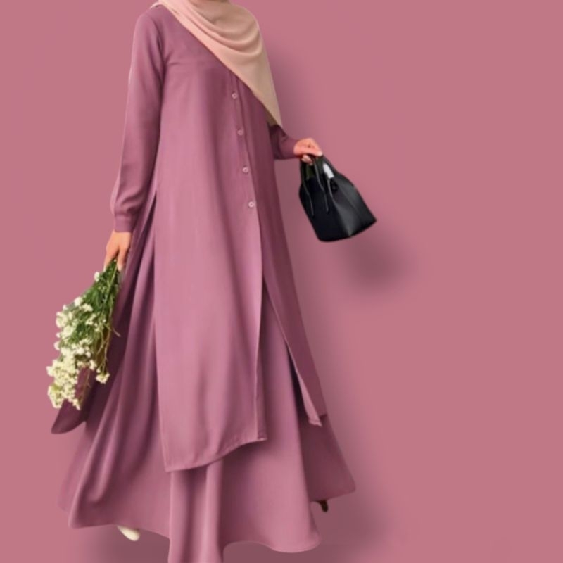 Jual Setelan Malaysia One Set Tunik + Rok Jumbo Bahan Crinkle | Setelan ...