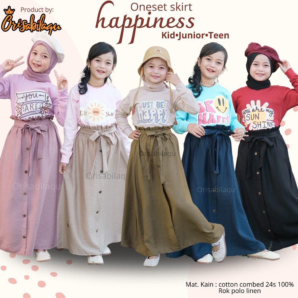 Jual SETELAN ROK PANJANG ANAK PEREMPUAN/ONESET HAPPINESS USIA 10-14 ...