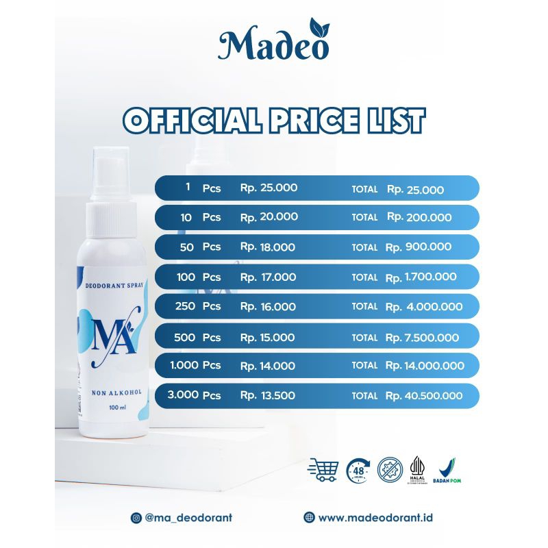 Jual 10 botol MA Deodoran spray 100ml + free hadiah random (Harga mitra ...