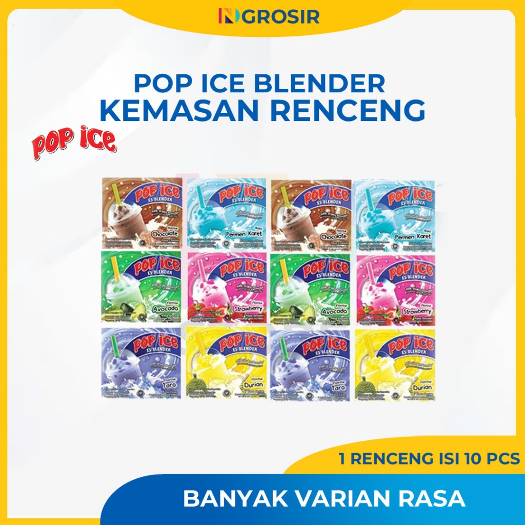Jual POP ICE RENCENG ISI 10 SACHET COKELAT/TARO/STRAWBERRY/DURIAN/GRAPE ...